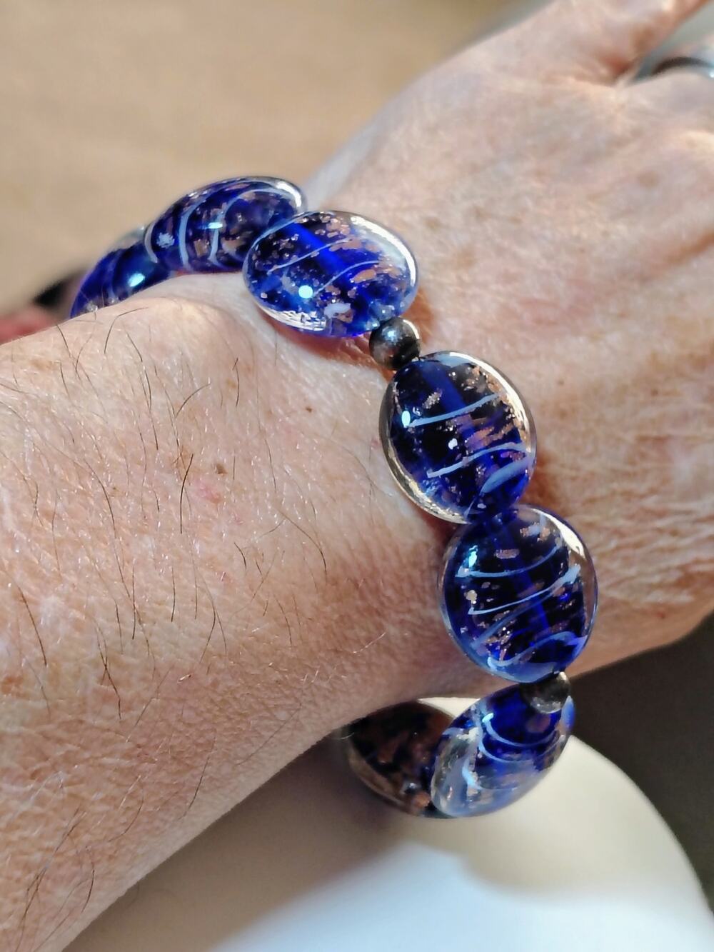 Sterling Silver Blue Lampwork Art Glass Bracelet